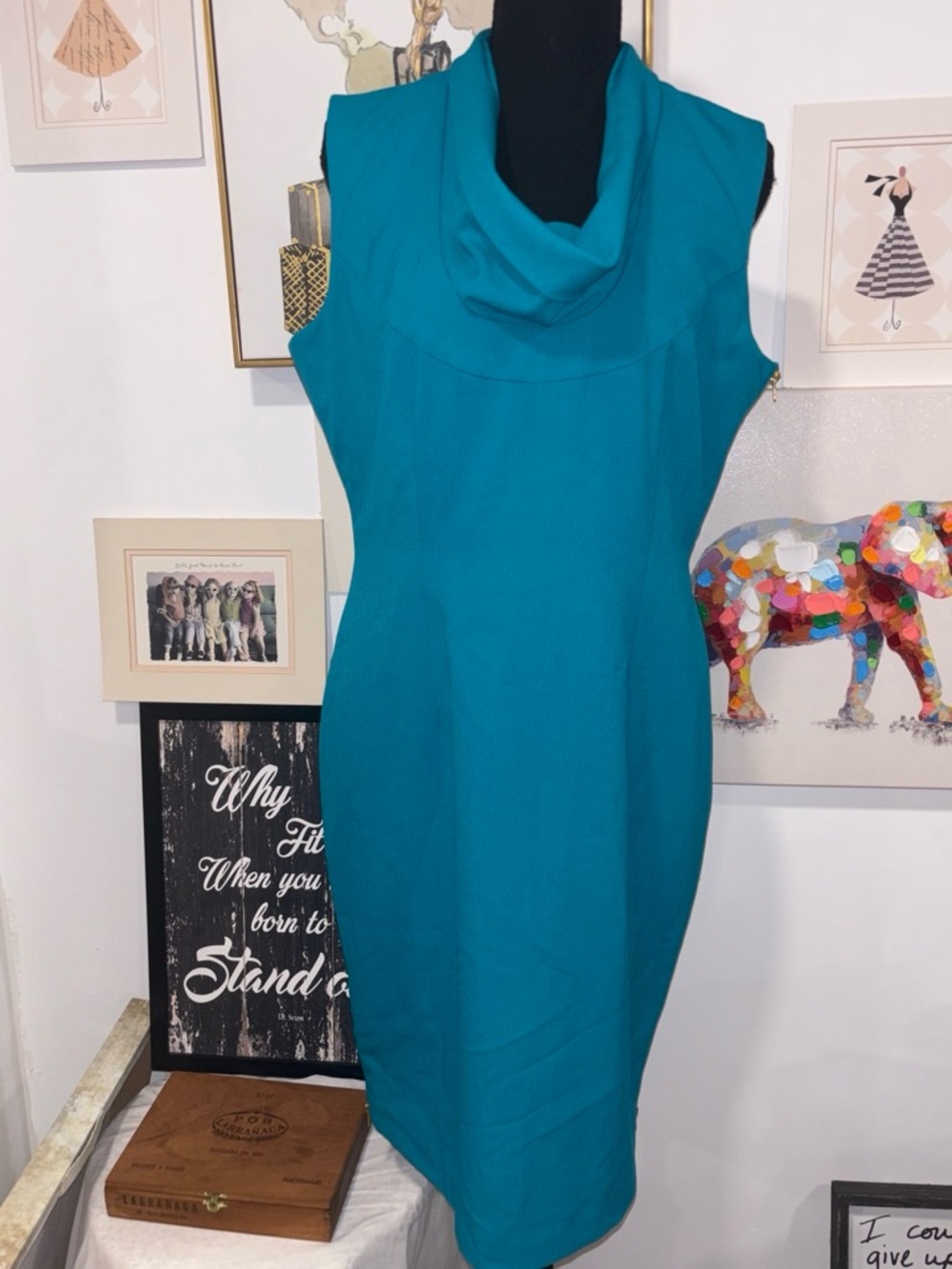 Calvin Klein Teal Cowl Neck Sleeveless Sheath Dress #homecoming